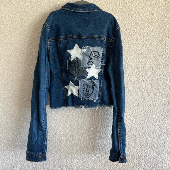Bershka Girl BSKGIRL Denim Jacket Patches Stars Jean Jacket Girls Size XS - Picture 3 of 11